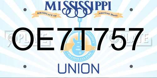 OE7T757 Mississippi License Plate