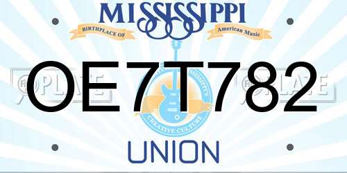 OE7T782 Mississippi License Plate