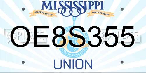 OE8S355 Mississippi License Plate