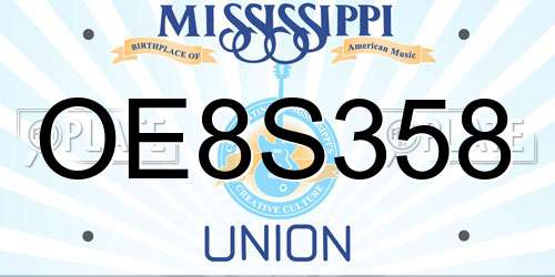 OE8S358 Mississippi License Plate
