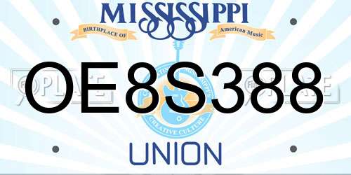 OE8S388 Mississippi License Plate