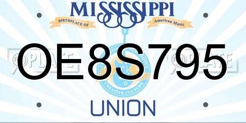 OE8S795 Mississippi License Plate