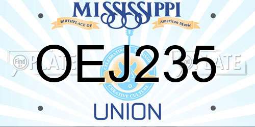 OEJ235 Mississippi License Plate