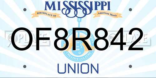 OF8R842 Mississippi License Plate
