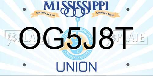 OG5J8T Mississippi License Plate