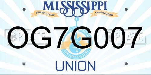 OG7G007 Mississippi License Plate