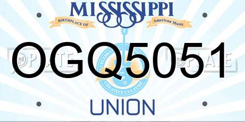 OGQ5051 Mississippi License Plate