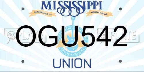 OGU542 Mississippi License Plate