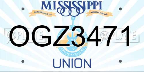 OGZ3471 Mississippi License Plate