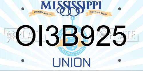 OI3B925 Mississippi License Plate