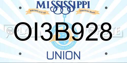 OI3B928 Mississippi License Plate