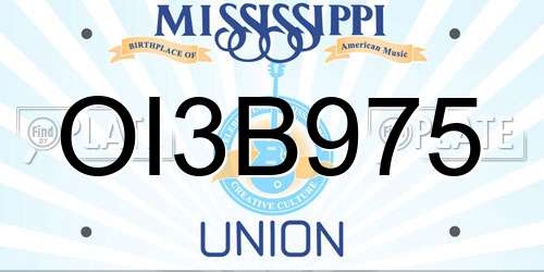 OI3B975 Mississippi License Plate