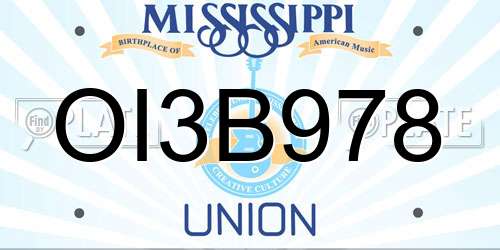 OI3B978 Mississippi License Plate