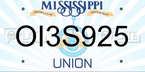 OI3S925 Mississippi License Plate