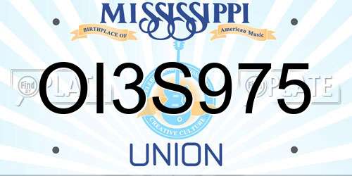 OI3S975 Mississippi License Plate