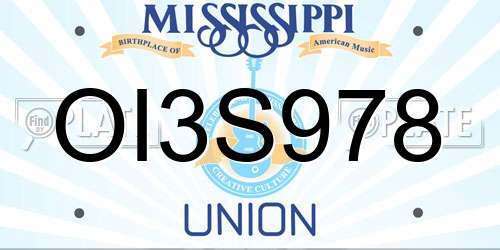 OI3S978 Mississippi License Plate
