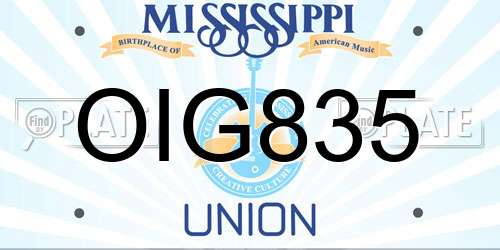 OIG835 Mississippi License Plate