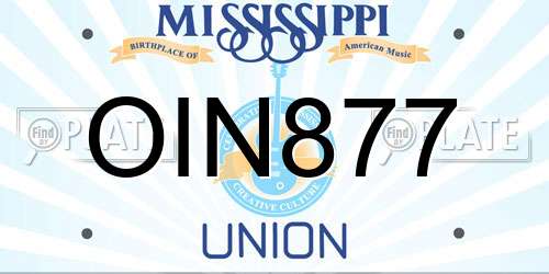 OIN877 Mississippi License Plate