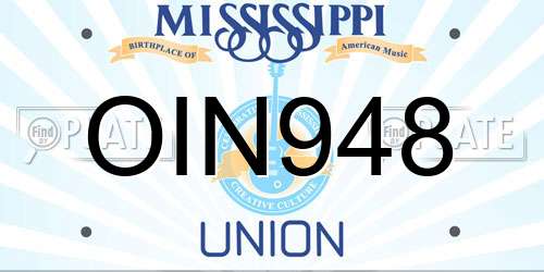 OIN948 Mississippi License Plate