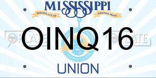 OINQ16 Mississippi License Plate