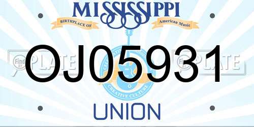 OJ05931 Mississippi License Plate