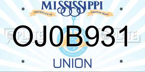 OJ0B931 Mississippi License Plate