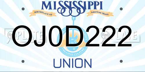OJ0D222 Mississippi License Plate