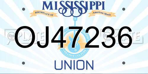 OJ47236 Mississippi License Plate