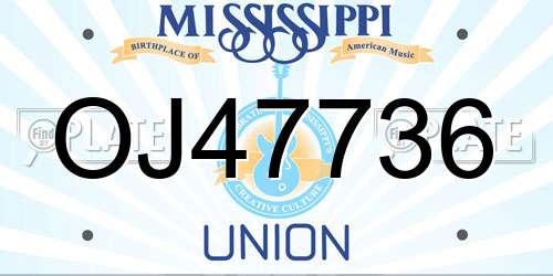OJ47736 Mississippi License Plate