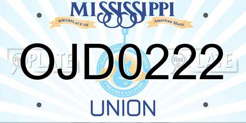 OJD0222 Mississippi License Plate