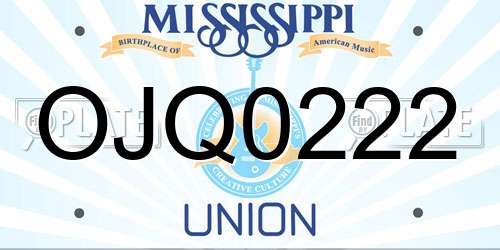 OJQ0222 Mississippi License Plate