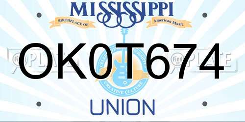 OK0T674 Mississippi License Plate