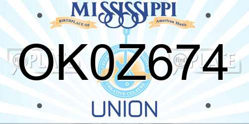 OK0Z674 Mississippi License Plate