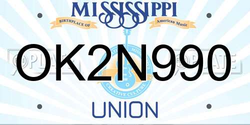 OK2N990 Mississippi License Plate