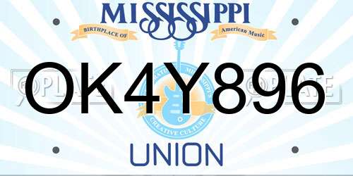 OK4Y896 Mississippi License Plate