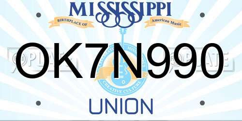 OK7N990 Mississippi License Plate