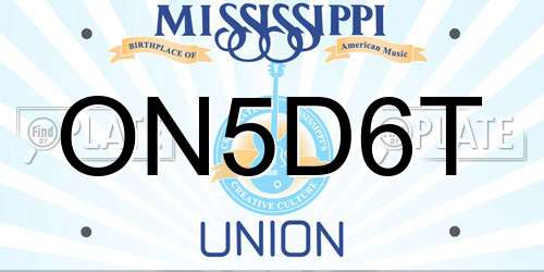 ON5D6T Mississippi License Plate