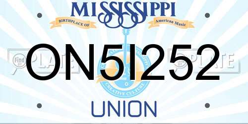 ON5I252 Mississippi License Plate