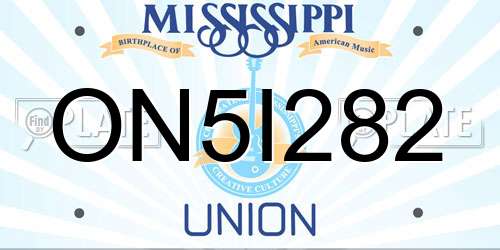 ON5I282 Mississippi License Plate