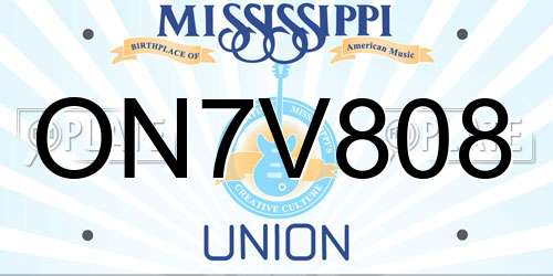 ON7V808 Mississippi License Plate