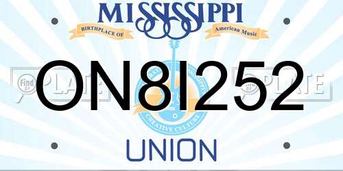 ON8I252 Mississippi License Plate