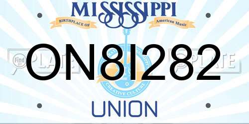 ON8I282 Mississippi License Plate