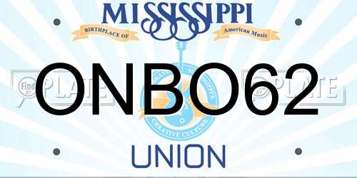 ONBO62 Mississippi License Plate