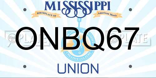 ONBQ67 Mississippi License Plate