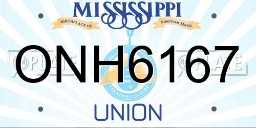 ONH6167 Mississippi License Plate