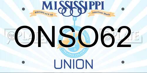 ONSO62 Mississippi License Plate