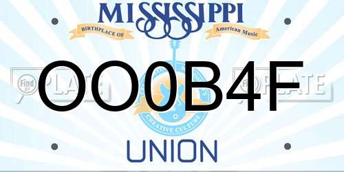 OO0B4F Mississippi License Plate