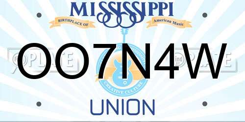 OO7N4W Mississippi License Plate