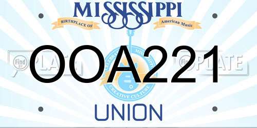 OOA221 Mississippi License Plate