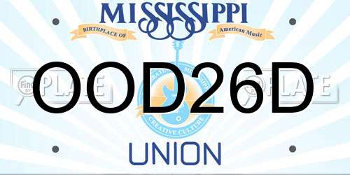 OOD26D Mississippi License Plate